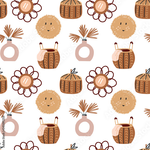 Seamless pattern nursery decor. Baby Shower Scandinavian pastel wallpaper. Textile fabric design for kids. Flat bohemian vector neutral background paper