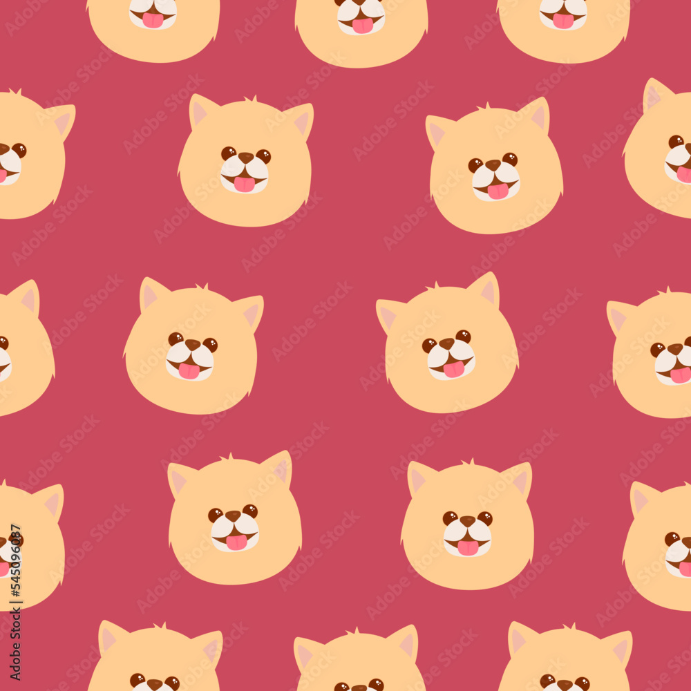 Seamless pattern with happy smiling dog on pink background