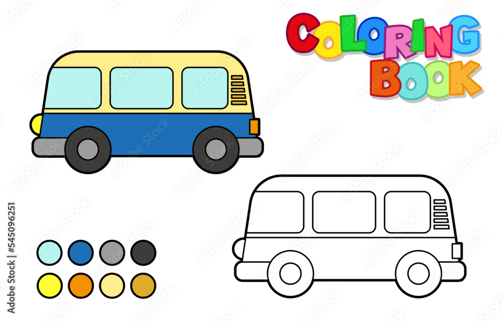 Vector illustration of a retro minivan. Coloring book for children. Simple level