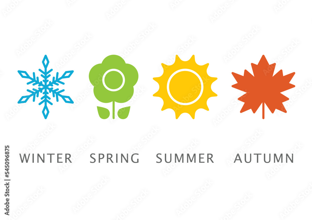 Four seasons icons, signs, symbols. Winter spring summer fall