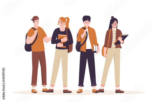 Group of college students vector set. Illustrations for websites, landing pages, mobile apps, posters and banners. Trendy flat vector illustration