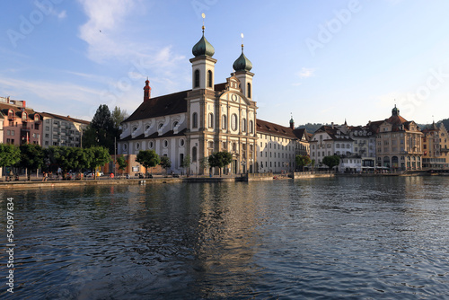 The view of the Jesuit Church St. Francis Cavier, on the shore of lake Lucerne, in Lucerne.