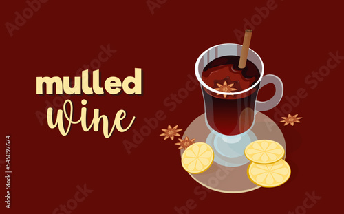 winter mulled wine with cinnamon, Hot Christmas drink mulled wine with orange and spices