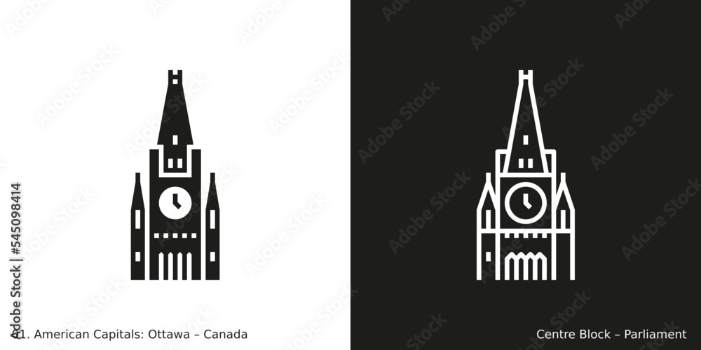 Center Block – Parliament Icon. Landmark building of Ottawa, the capital city of Canada Center Block – Parliament Icon. Landmark building of Ottawa, the capital city of Canada