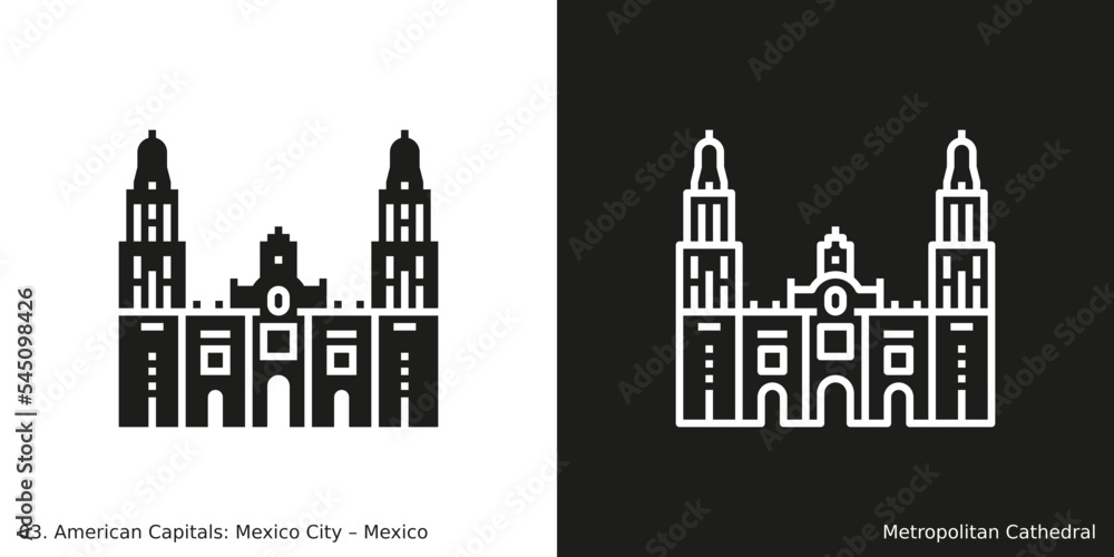 Metropolitan Cathedral Icon. Landmark building of Mexico City, the capital of Mexico