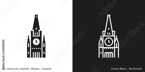 Center Block – Parliament Icon. Landmark building of Ottawa, the capital city of Canada