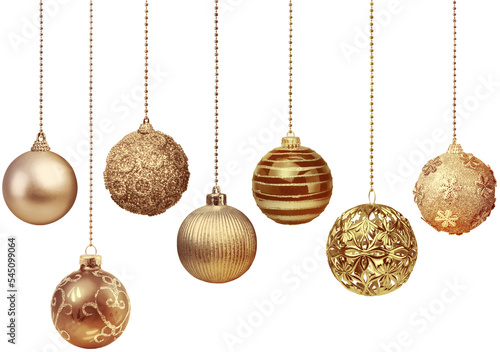 Stampa su tela Seven golden decoration Christmas balls collection hanging isolated