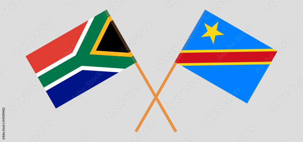 Crossed flags of South Africa and Democratic Republic of the Congo. Official colors. Correct proportion Crossed flags of South Africa and Democratic Republic of the Congo. Official colors. Correct proportion