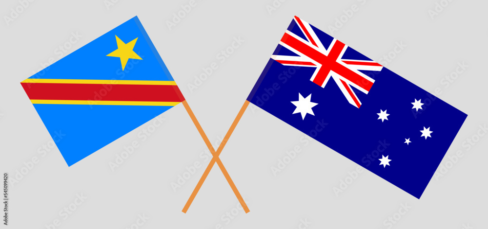 Crossed flags of Democratic Republic of the Congo and Australia. Official colors. Correct proportion Crossed flags of Democratic Republic of the Congo and Australia. Official colors. Correct proportion