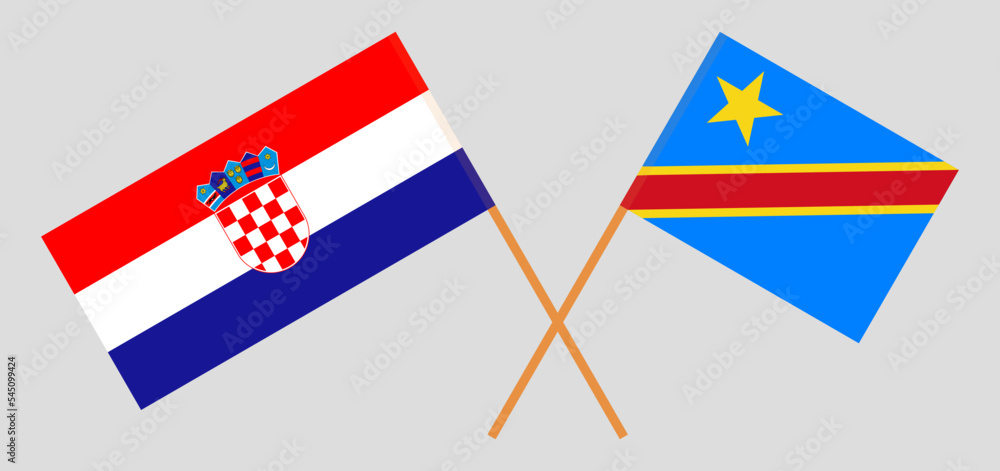 Crossed flags of Croatia and Democratic Republic of the Congo. Official colors. Correct proportion