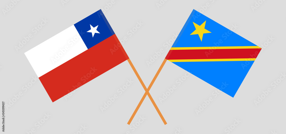 Crossed flags of Chile and Democratic Republic of the Congo. Official colors. Correct proportion