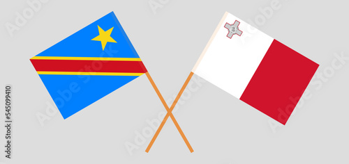 Crossed flags of Democratic Republic of the Congo and Malta. Official colors. Correct proportion