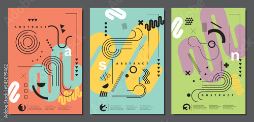 Colorful abstract background patterns with different geometric shapes. Modern artistic poster cover or brochure designs. Vector art.