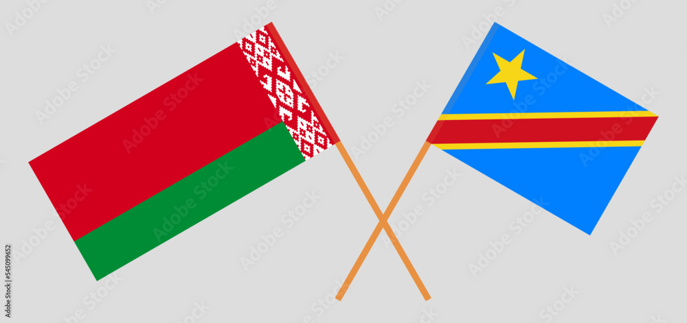 Crossed flags of Belarus and Democratic Republic of the Congo. Official colors. Correct proportion Crossed flags of Belarus and Democratic Republic of the Congo. Official colors. Correct proportion