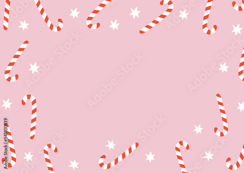 A Candy Cane Border On A Pink Background. Hand Drawn Simple Illustration. Isolated Vector Graphic. Great For Social Media Post, Promotion, Advertising, or Holiday Greeting Card.