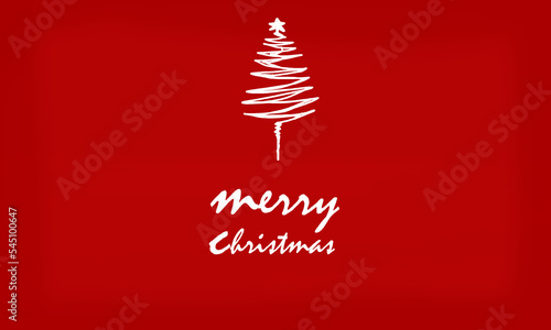 merry christmas text illustration and christmas tree line art