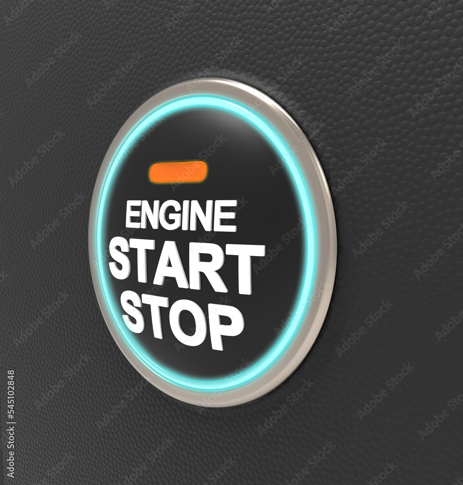 a engine start stop button with blue shine. 3d illustration a engine start stop button with blue shine. 3d illustration