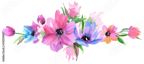 Pink and blue watercolor floral illustration
