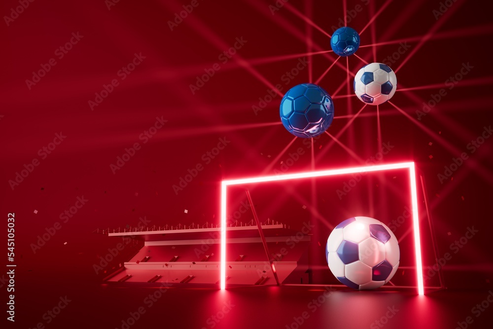 Obraz premium 3d football object design. realistic rendering. abstract futuristic background. 3d illustration. motion geometry concept. sport competition graphic. tournament game bet content. soccer ball element.