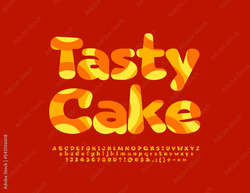 Fototapeta premium Vector bright emblemTasty Cake. Colorful Alphabet Letters and Numbers set. Bright creative Font