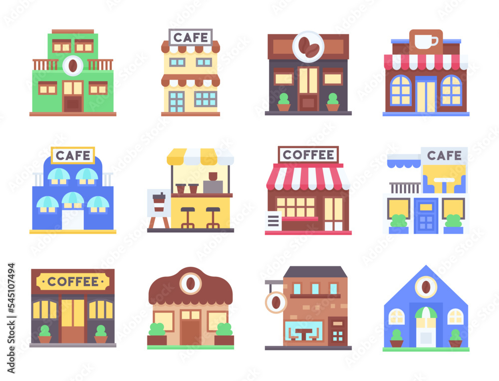 Coffee shop flat icon set 6, vector illustration