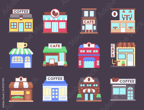 Coffee shop flat icon set, vector illustration