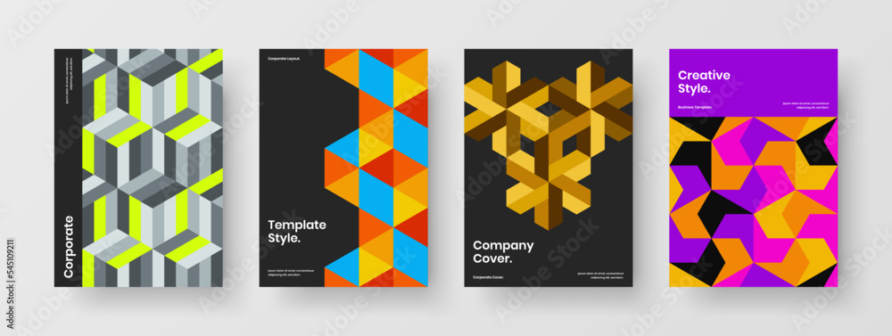 Colorful flyer vector design template composition. Simple geometric shapes journal cover layout set.