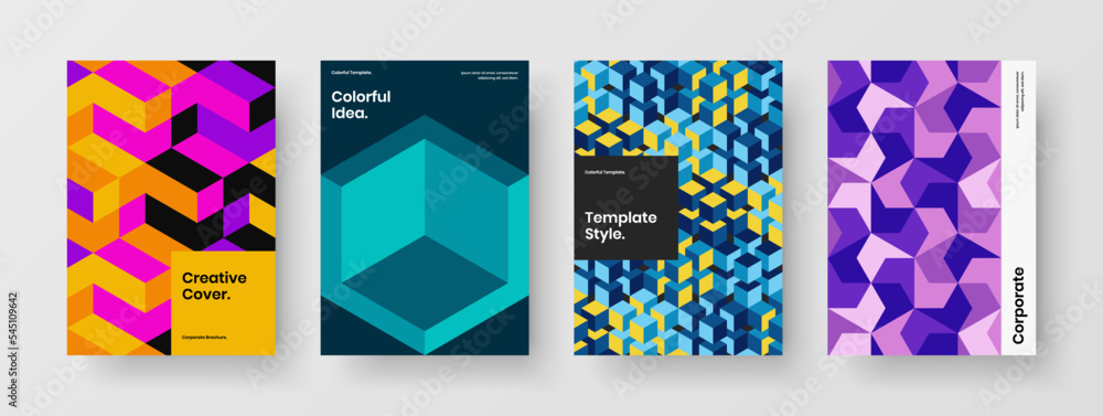 Fresh annual report A4 design vector illustration composition. Amazing mosaic tiles poster concept collection.