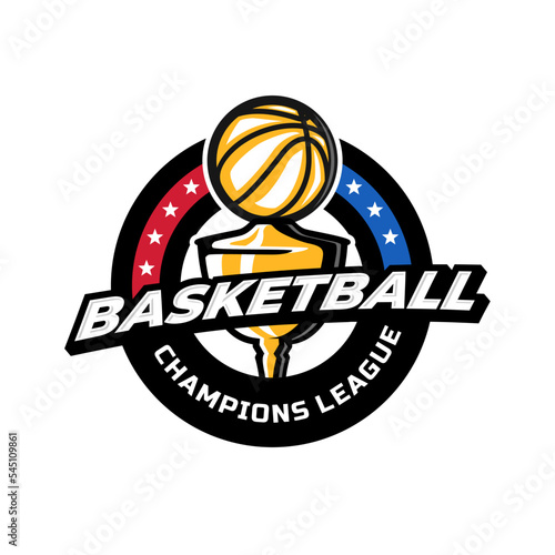 Basketball tournament with trophy badge logo