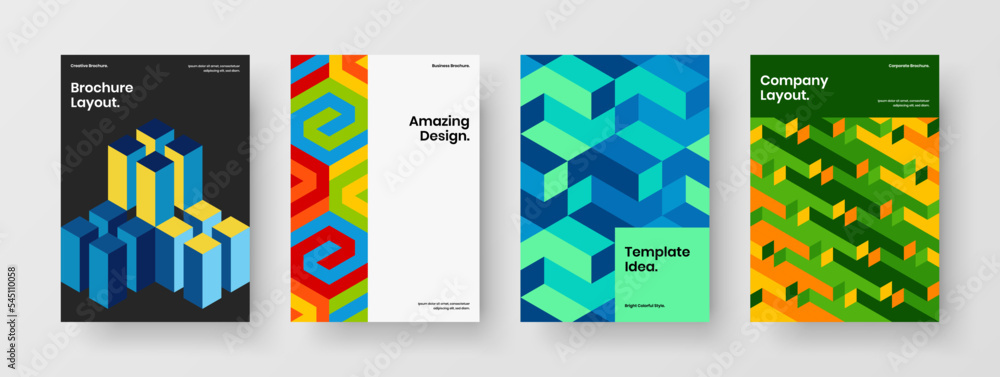 Isolated corporate brochure vector design template composition. Premium mosaic hexagons placard layout set.