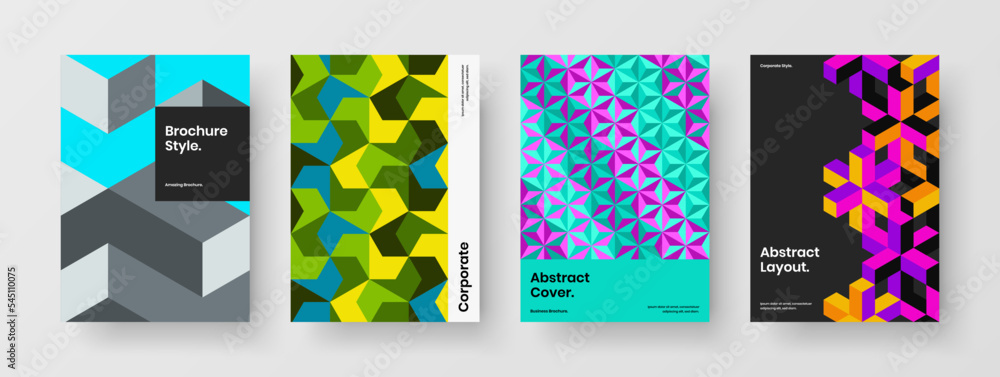 Modern brochure A4 design vector template set. Simple mosaic hexagons banner concept bundle.