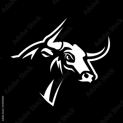 Vector illustration, a ferocious bull's head on a black background