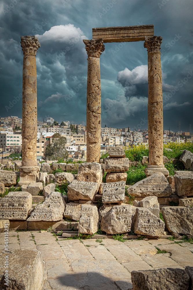 column ruins in the ancient city of Jerash.
