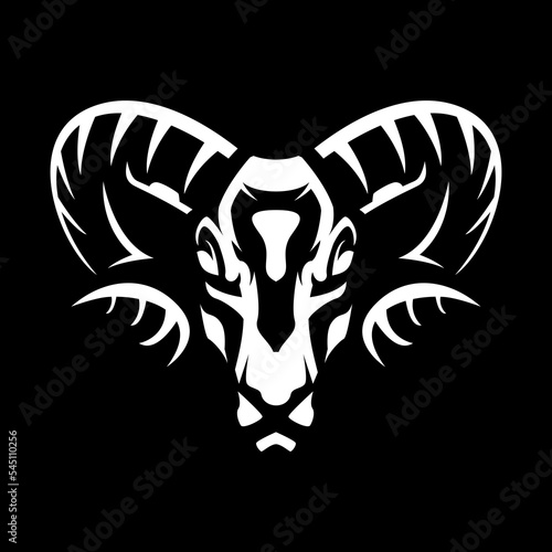 Ram head logo or icon in black and white. Vector illustration ideal for a mascot and graphic.