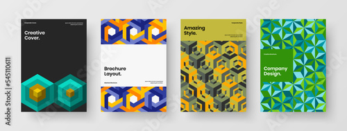 Bright postcard A4 design vector layout bundle. Original geometric shapes poster template composition.
