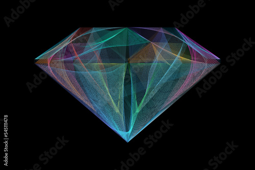 Abstract illustration of a mesh diamond symbol. Geometric gemstone neon icon. Holographic effect