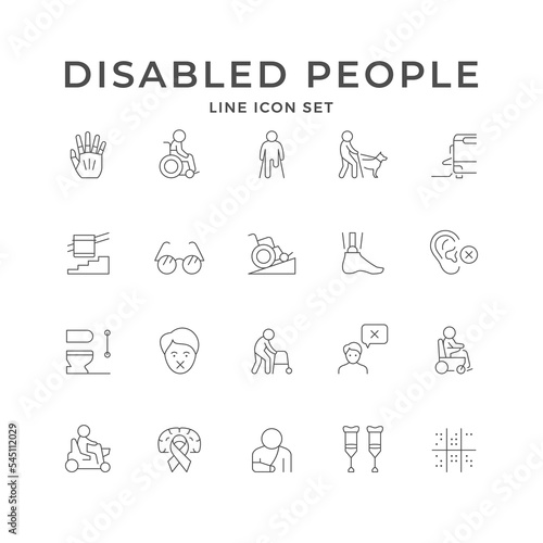 Set line icons of disabled people