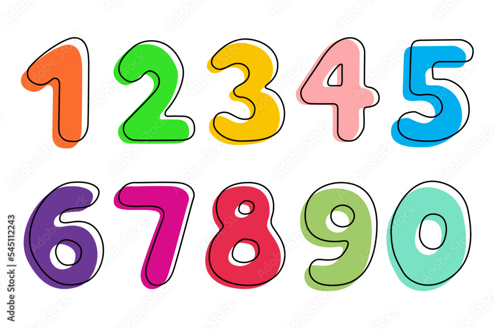 Kids number set isolated on white background. Vector illustration