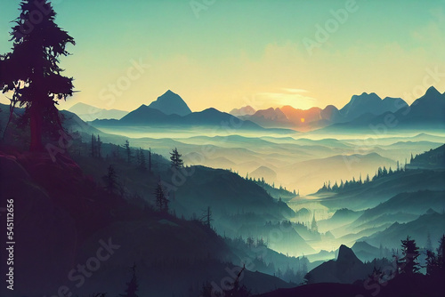 firewatch wallpaper background. beautiful scenery landscape graphic design. © roeum