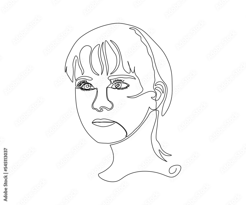 black and white portrait of a girl in the style of line art black and white portrait of a girl in the style of line art