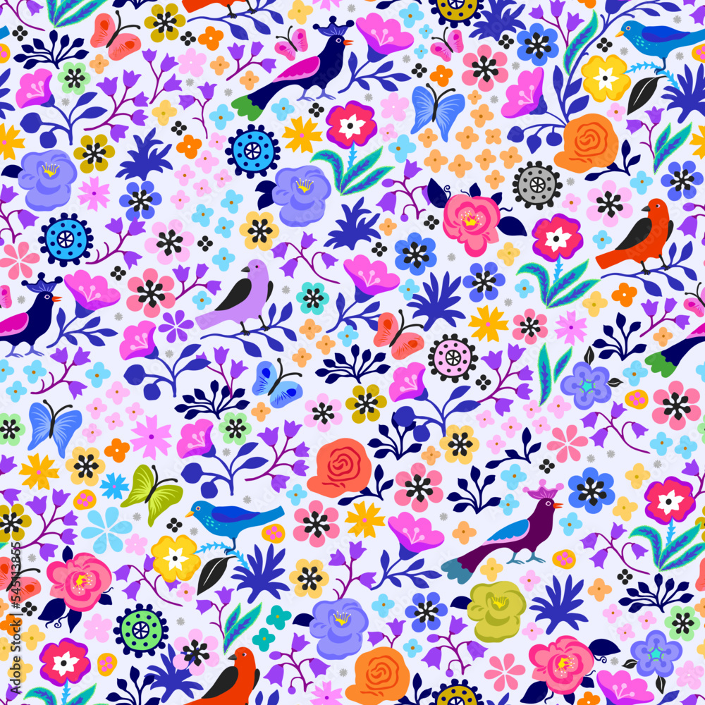 A fabulous pattern of flowers and birds in lilac tones. A fabulous pattern of flowers and birds in lilac tones.