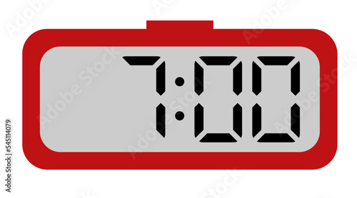 シンプルな赤いデジタル目覚まし時計（7時）