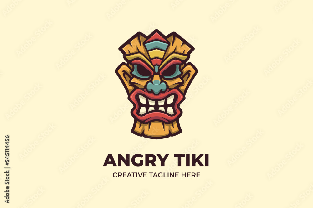 Angry Tiki Mascot Mask Logo Character Illustration Angry Tiki Mascot Mask Logo Character Illustration
