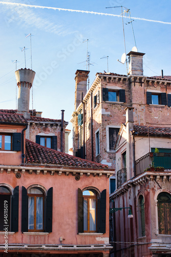 Details of Venice buildings and houses at sunset