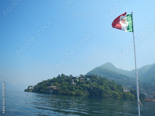 Lago Maggiore Italian Flag on Boat Lake Blue Italy alps european