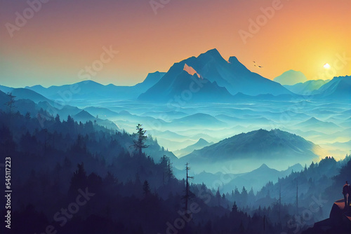 firewatch wallpaper background. beautiful scenery landscape graphic design.