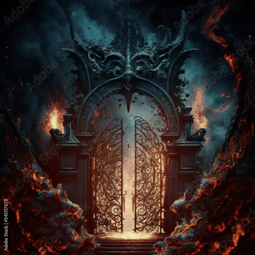 Fotografie, Tablou Concept art illustration of gate of hell