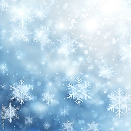 Blurry background of snowflakes with bokeh. Perfect for cards, posters and more. © DW
