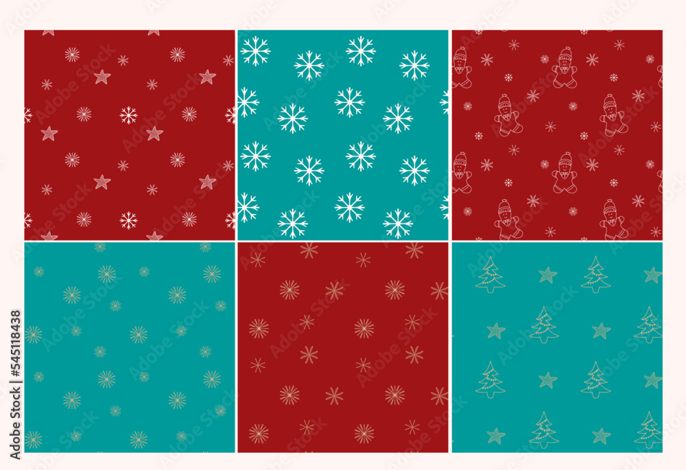 set of different Christmas seamless patterns. Endless texture for wallpaper, web page background, wrapping paper, fabric, textile. doodle hand drawn style. set of different Christmas seamless patterns. Endless texture for wallpaper, web page background, wrapping paper, fabric, textile. doodle hand drawn style.