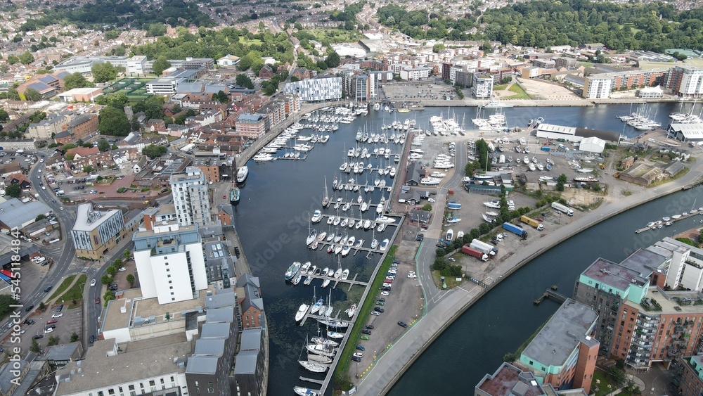 Ipswich Port marina and town Suffolk UK drone aerial view